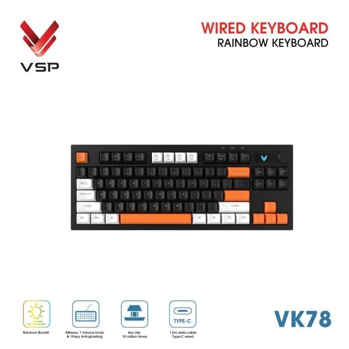 Bàn Phím Giả Cơ Có Dây VSP VK78 | Black-White-Orange (KM04-VK78000164) - Ảnh 2