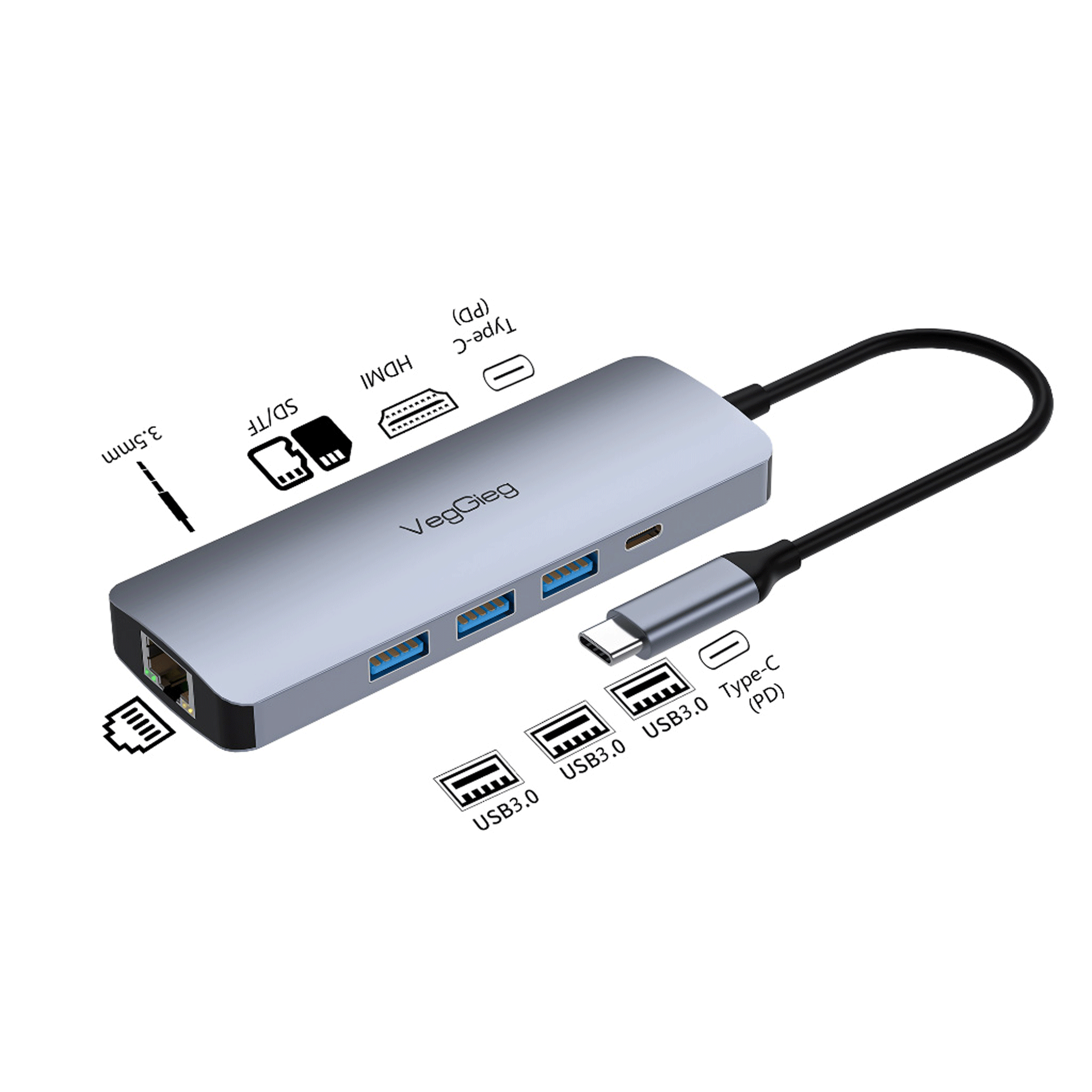 Hub chuyển đổi Type C VEGGIEG V-TC10R | 10 in 1 - Ảnh 2