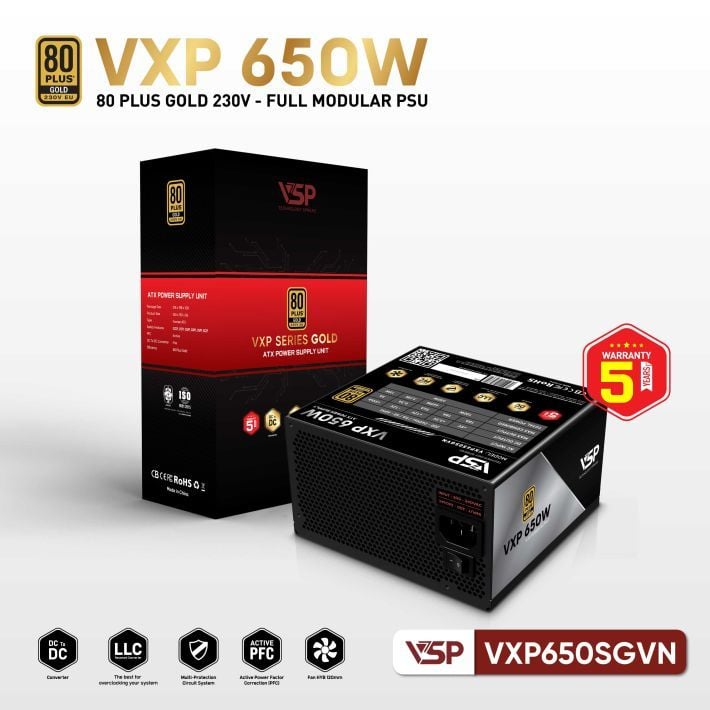 Nguồn VSP VXP 650W SGVN Gold 230V - Đen - Ảnh 2