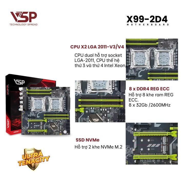 Mainboard VSP X99 2D4 - Ảnh 2