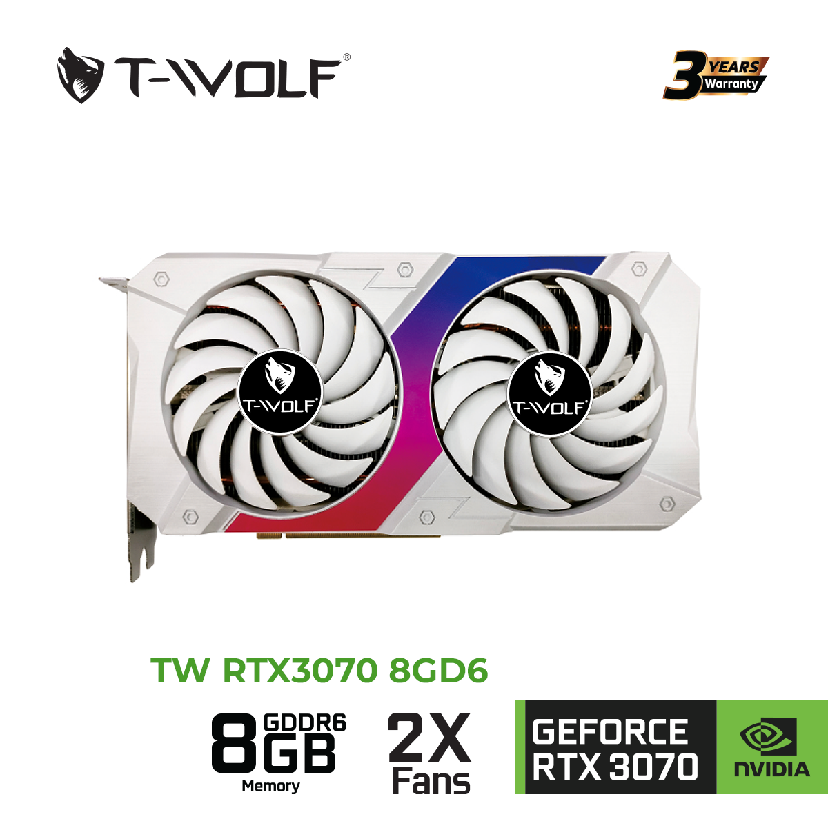 Card màn hình NVIDIA GeForce RTX 3070 T-Wolf White | 8GB GDDR6, 5888 CUDA, 650W - Ảnh 3