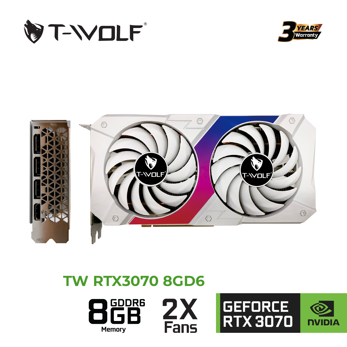 Card màn hình NVIDIA GeForce RTX 3070 T-Wolf White | 8GB GDDR6, 5888 CUDA, 650W - Ảnh 4