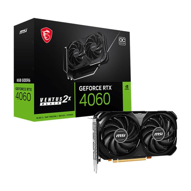 Card màn hình NVIDIA GeForce RTX 4060 MSI Ventus 2X Black OC | 8GB GDDR6, 3072 CUDA, 550W - Ảnh 1