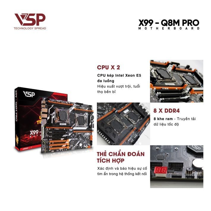 Mainboard VSP X99 Q8M Pro DDR4 | LGA2011-3, E-ATX, 8 khe RAM - Ảnh 4