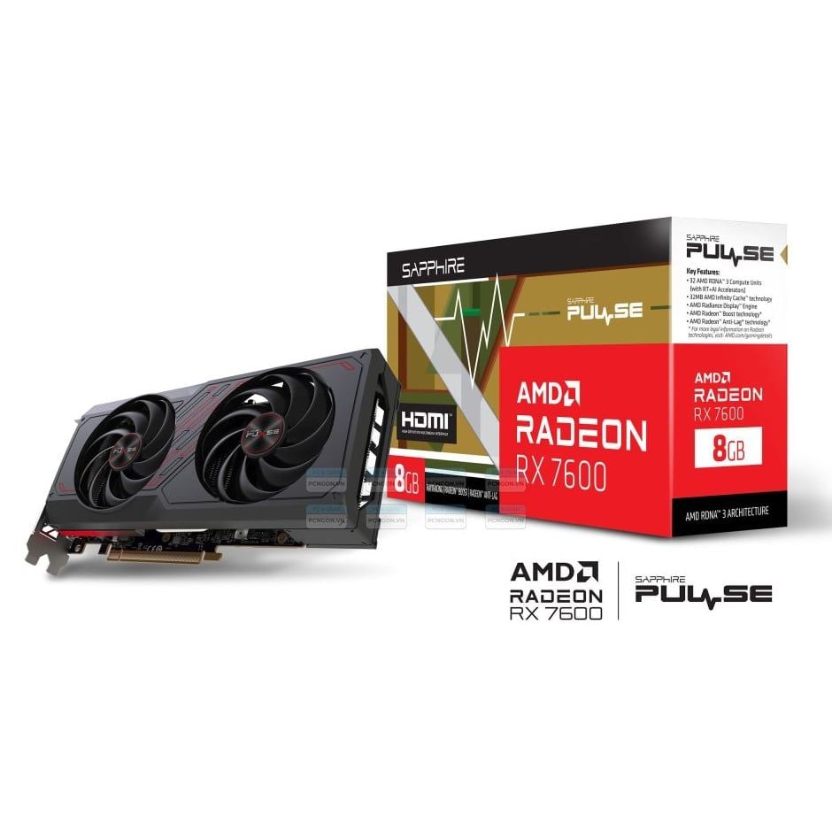 Card màn hình AMD Radeon RX 7600 SAPPHIRE PULSE OC | 8GB GDDR6, 2048 SP, 550W - Ảnh 1