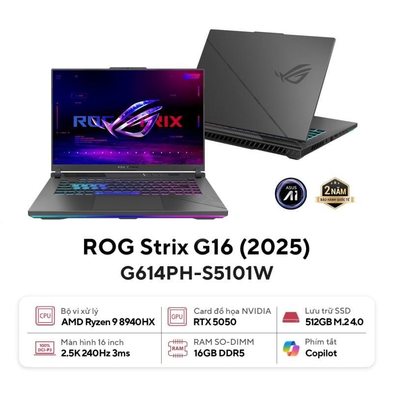 Laptop Gaming ASUS ROG Strix G16 | R9 8940HX, 16GB, SSD 512GB, RTX 5050, 16" 2.5K 240Hz - Ảnh 2