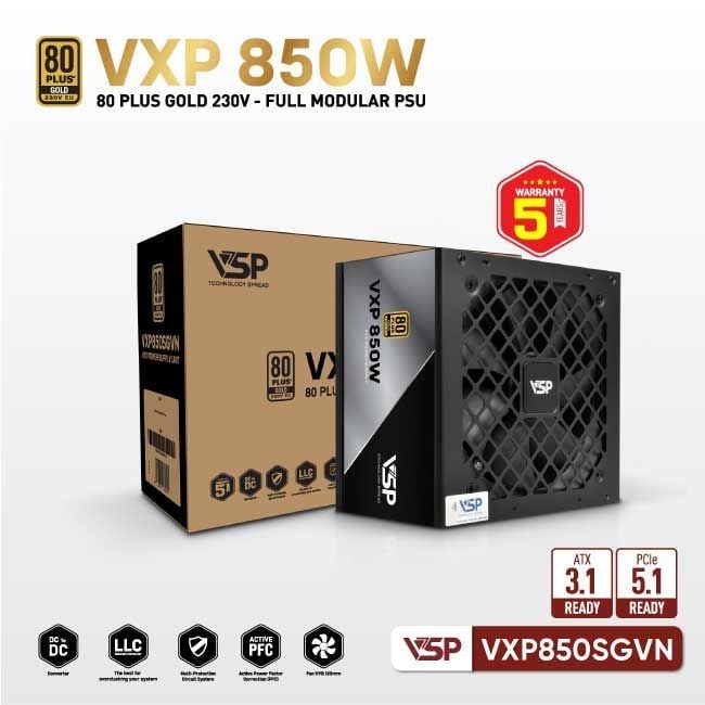 Nguồn máy tính VSP VXP SGVN 850W 80 Plus Gold | Full Modular, ATX - Ảnh 4