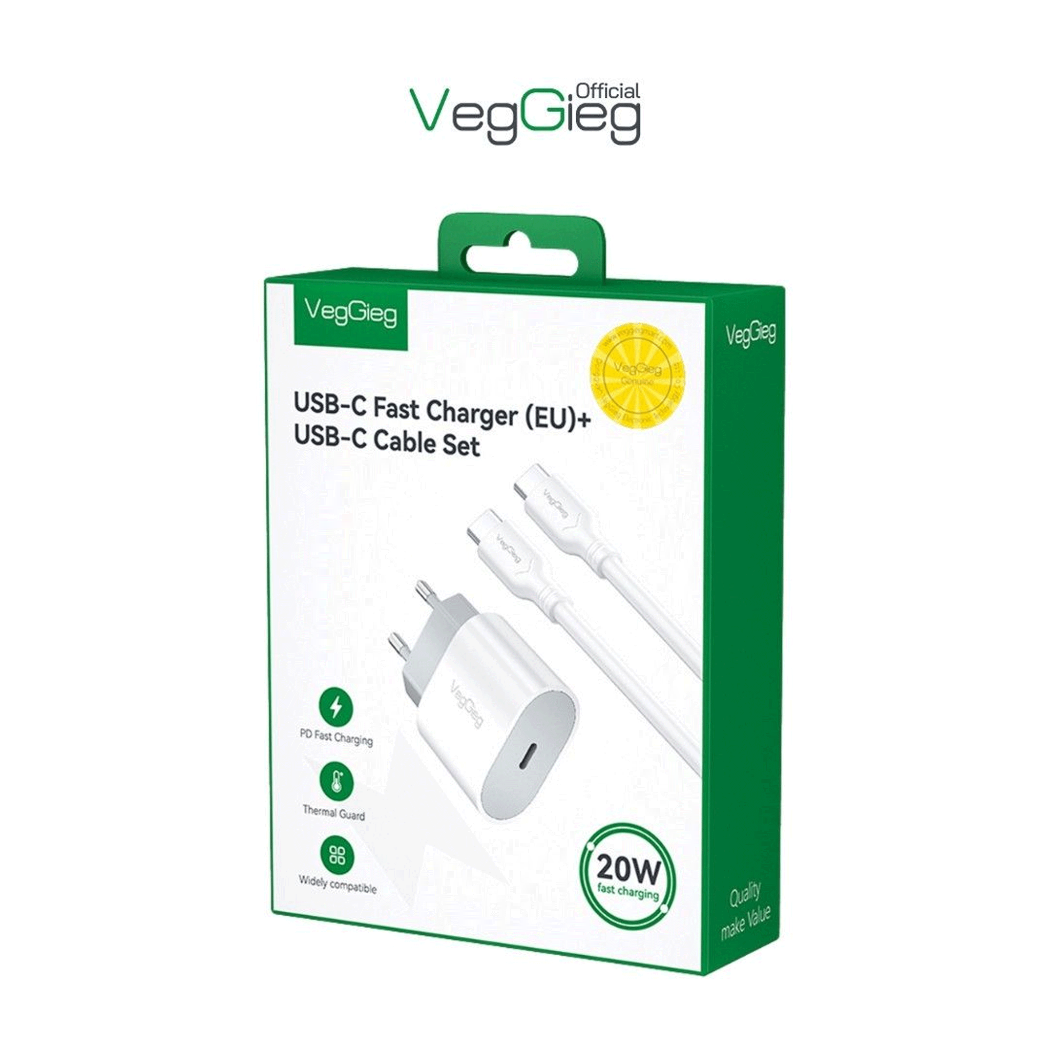 Bộ sạc nhanh Veggieg V-M101 PD20W + Cáp Type C 1.2M (Chuẩn EU) - Ảnh 2