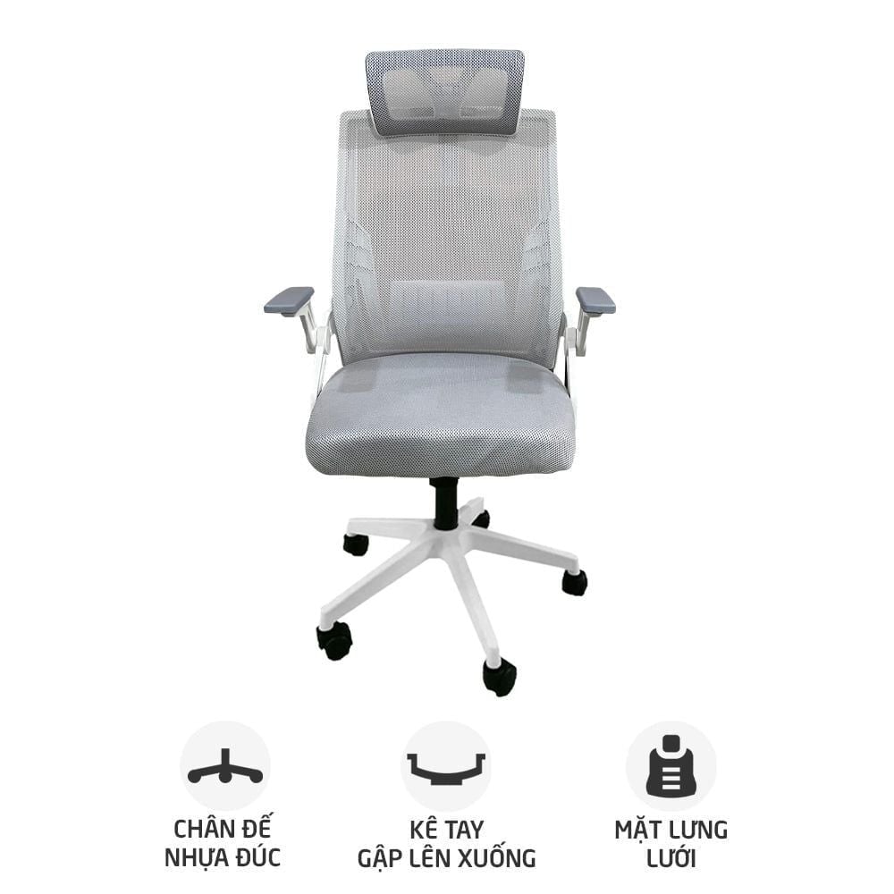 Ghế công thái học OEM 588 | Xám, 120kg, Chân xoay, Lưng lưới - Ảnh 1