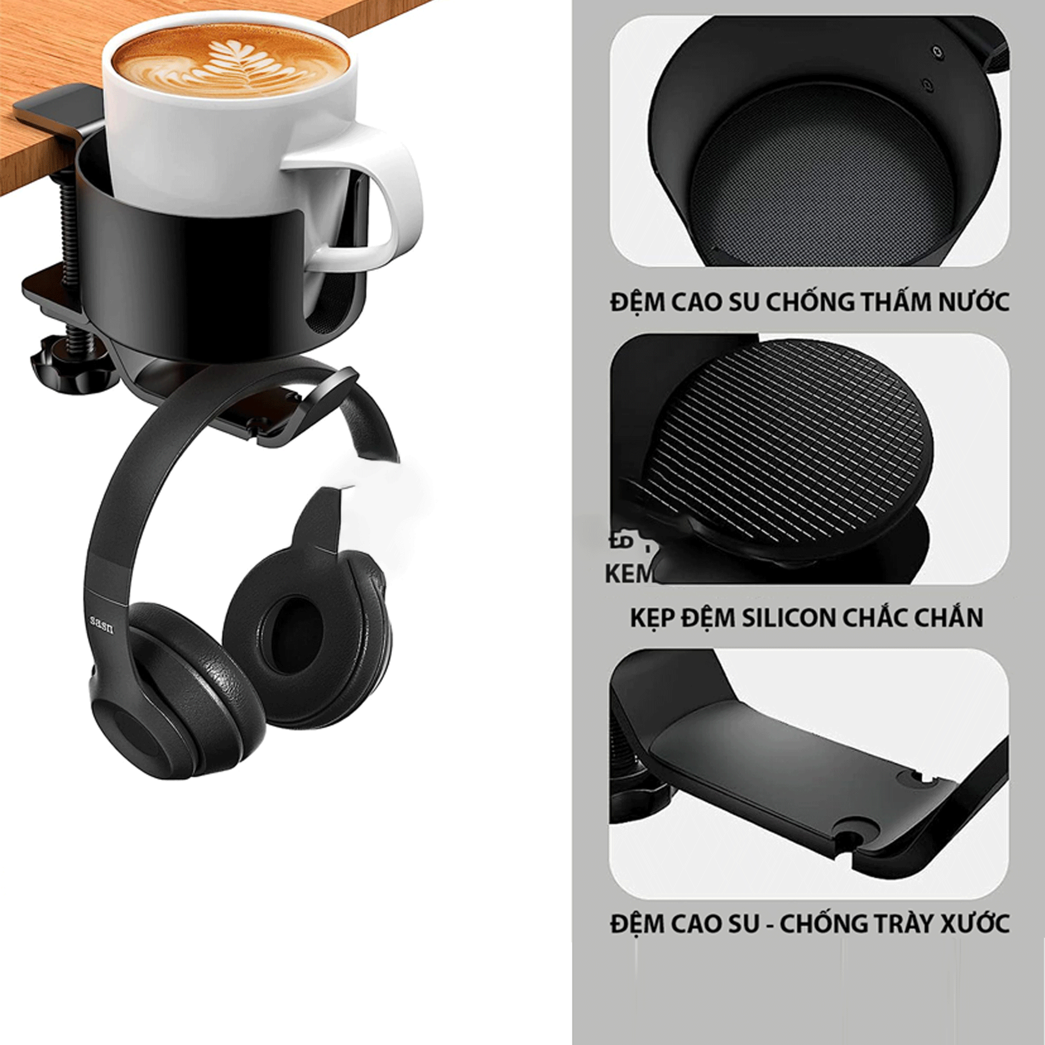 Giá đỡ cốc kẹp bàn Ergotek E525 - Đen | Hợp kim nhôm, tích hợp móc treo - Ảnh 2