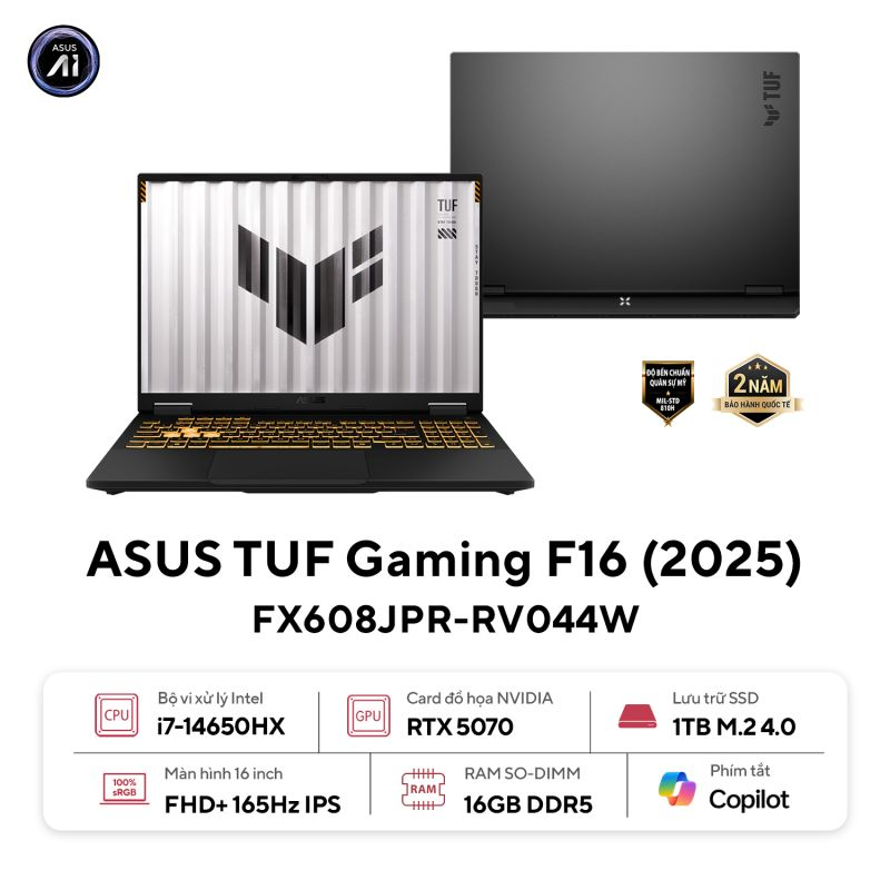 Laptop Gaming ASUS TUF F16 FX608JPR-RV044W | i7-14650HX, 16GB DDR5, SSD 1TB NVMe, RTX 5070 8GB, 16" WUXGA IPS 165Hz, Win 11 Home, Xám - Ảnh 2