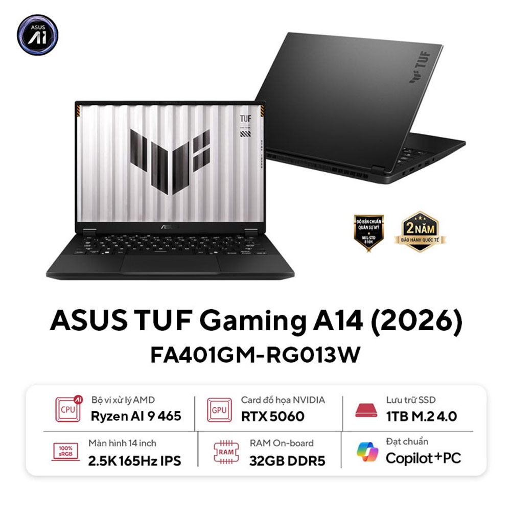 Laptop Gaming ASUS TUF Gaming A14 FA401GM-RG013W | Ryzen AI 9 465, 32GB DDR5X, 1TB NVMe, RTX 5060 8GB, 14" WQXGA 165Hz, Xám - Ảnh 2