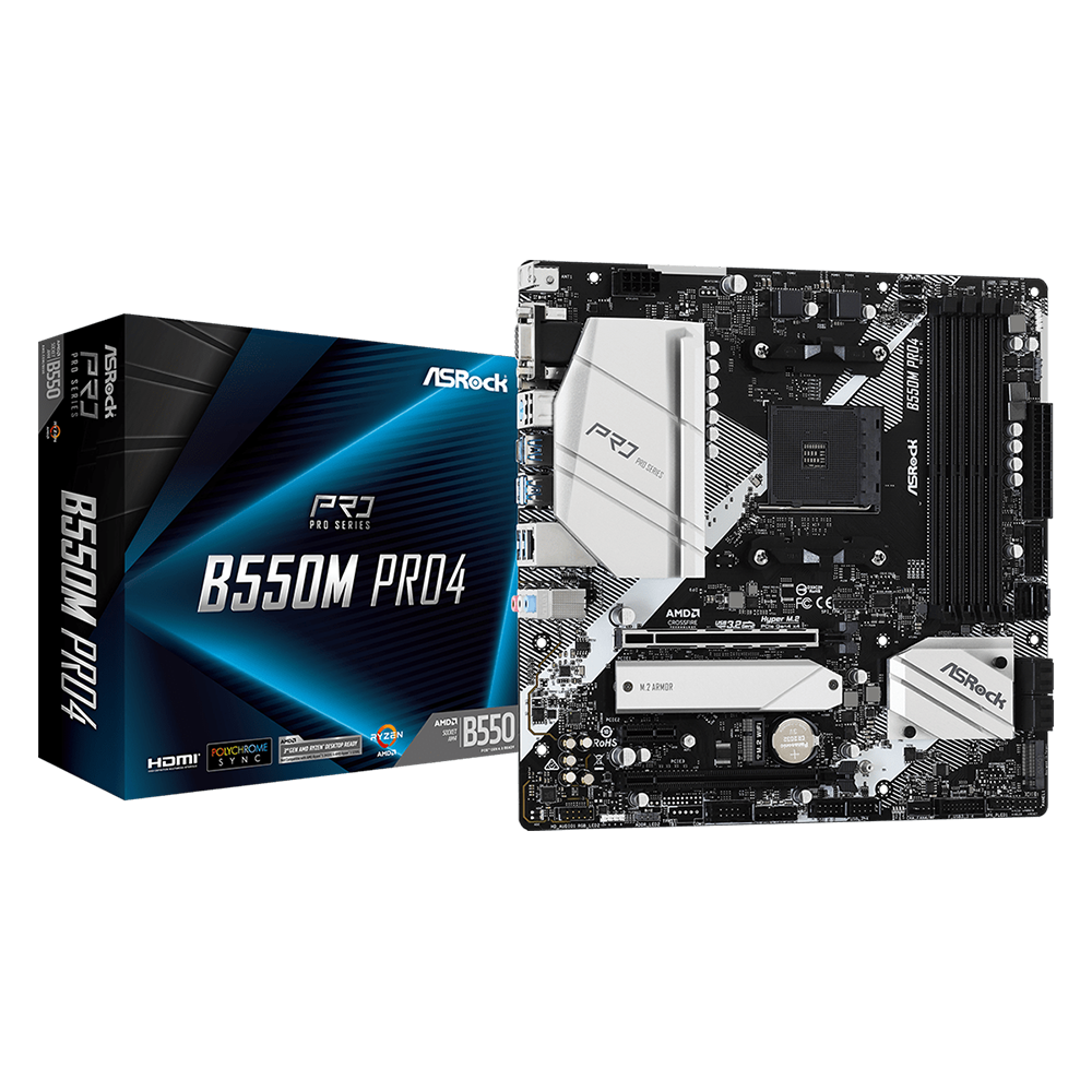 Mainboard ASRock B550M Pro4 DDR4 | AM4, mATX, 4 khe RAM - Ảnh 1