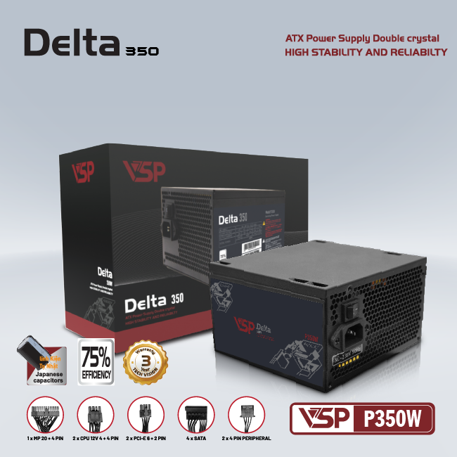 Nguồn máy tính VSP Delta P350 350W | Non Modular, ATX - Ảnh 2