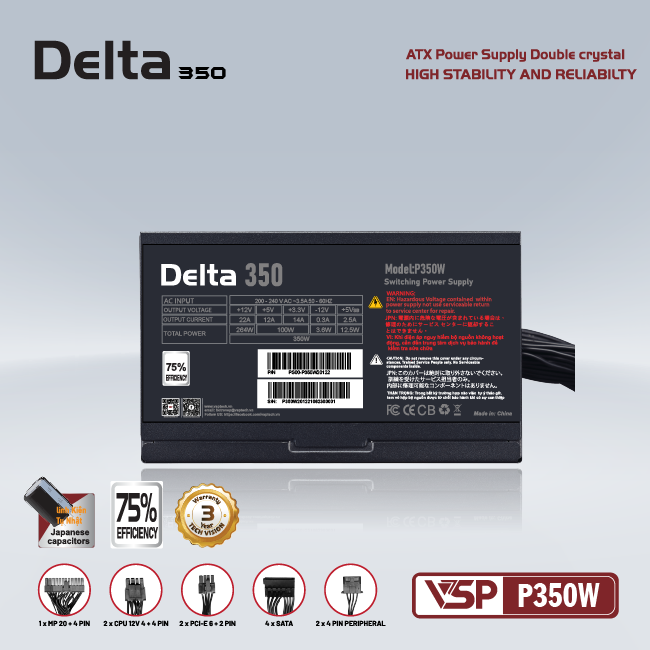 Nguồn máy tính VSP Delta P350 350W | Non Modular, ATX - Ảnh 3