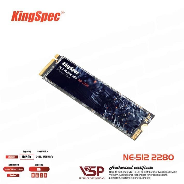 Ổ cứng SSD KingSpec NE 512GB | PCIe Gen3 x4 NVMe, M.2 2280 (NE-512) - Ảnh 2