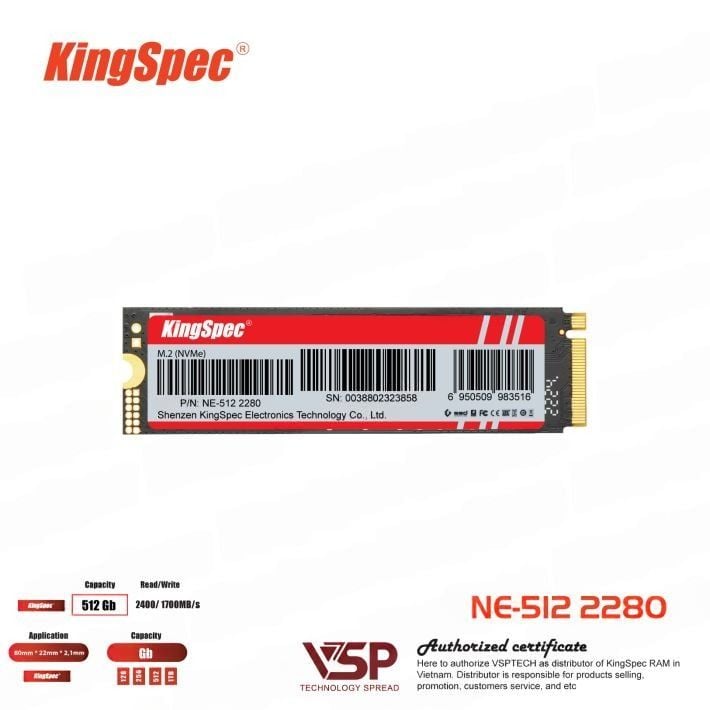 Ổ cứng SSD KingSpec NE 512GB | PCIe Gen3 x4 NVMe, M.2 2280 (NE-512) - Ảnh 3