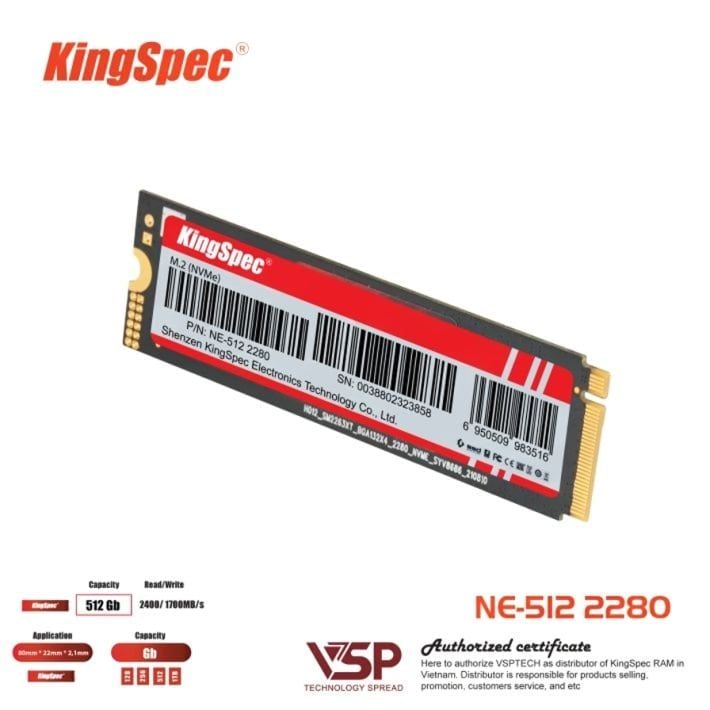 Ổ cứng SSD KingSpec NE 512GB | PCIe Gen3 x4 NVMe, M.2 2280 (NE-512) - Ảnh 4