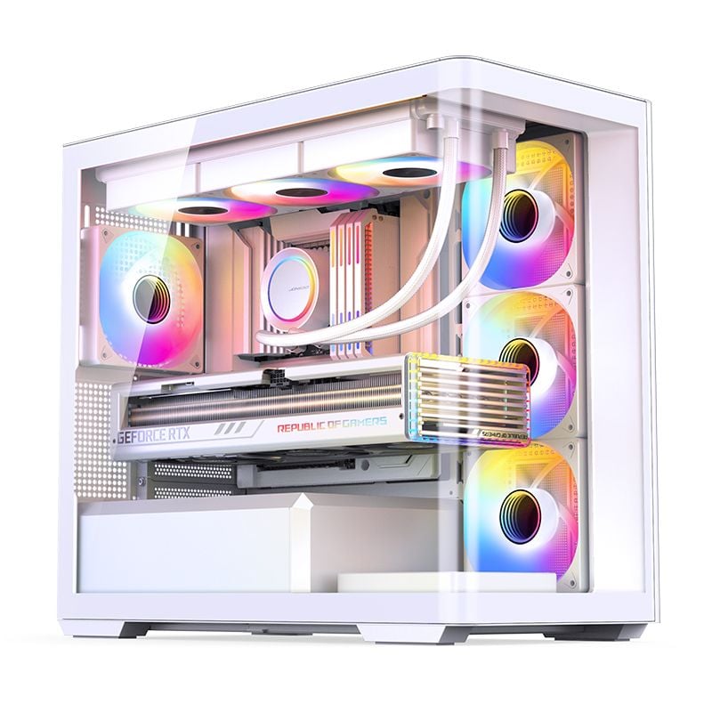 Thùng máy Jonsbo D300 - White | Micro ATX, kính cong - Ảnh 1