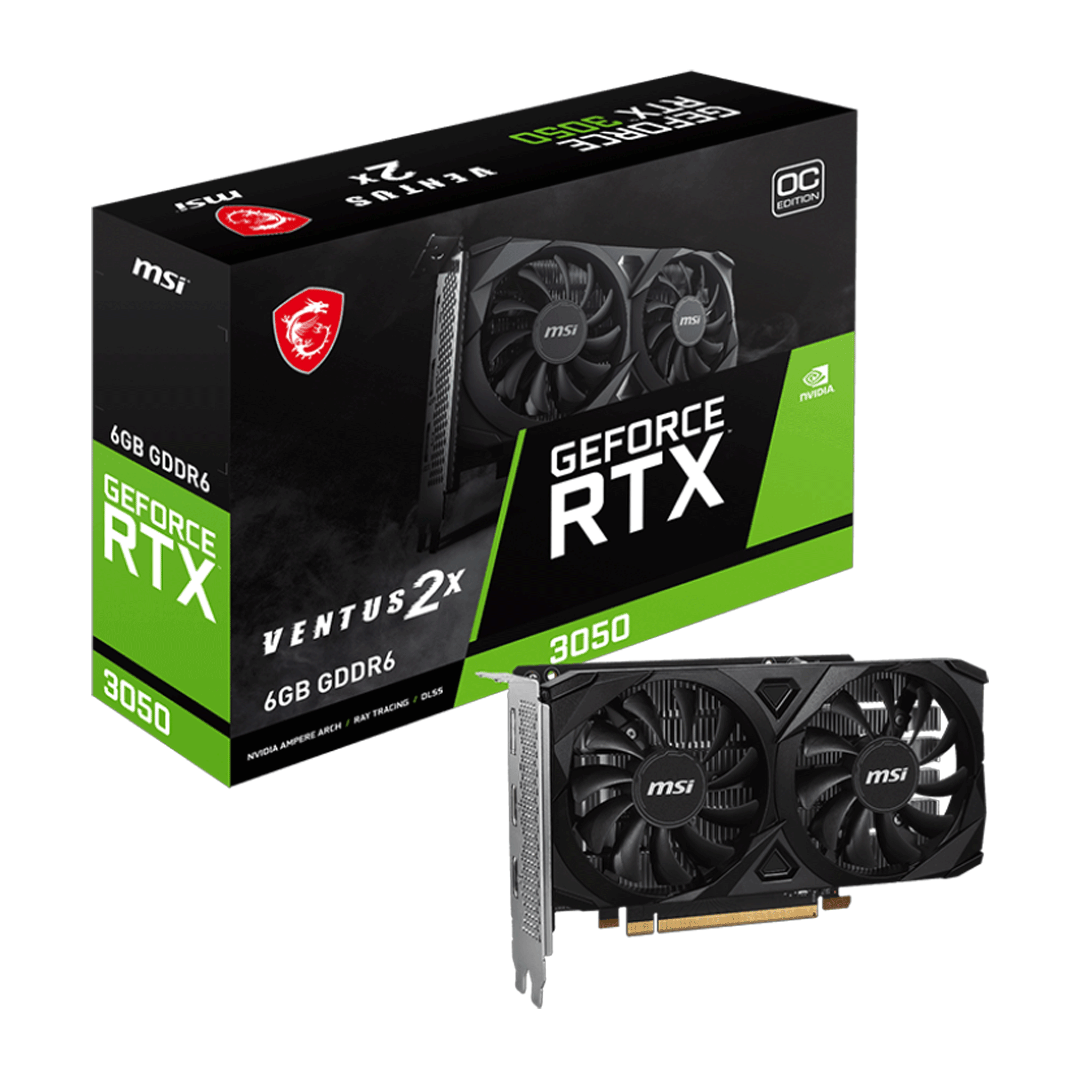 Card màn hình NVIDIA GeForce RTX 3050 MSI Ventus 2X E OC | 6GB GDDR6, 2560 CUDA, 300W - Ảnh 1
