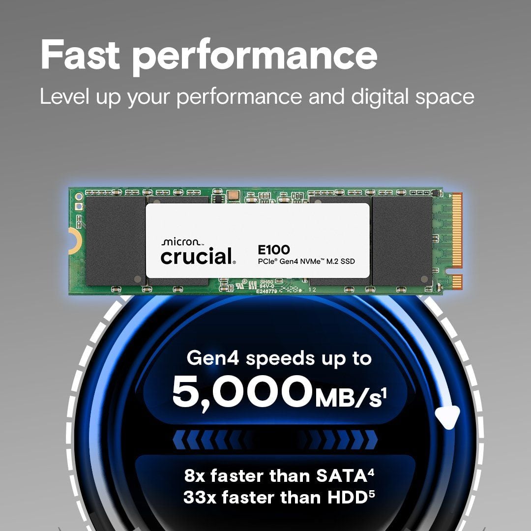Ổ cứng SSD Crucial E100 1TB | PCIe Gen4 x4 NVMe, M.2 2280 (CT1000E100SSD8) - Ảnh 4