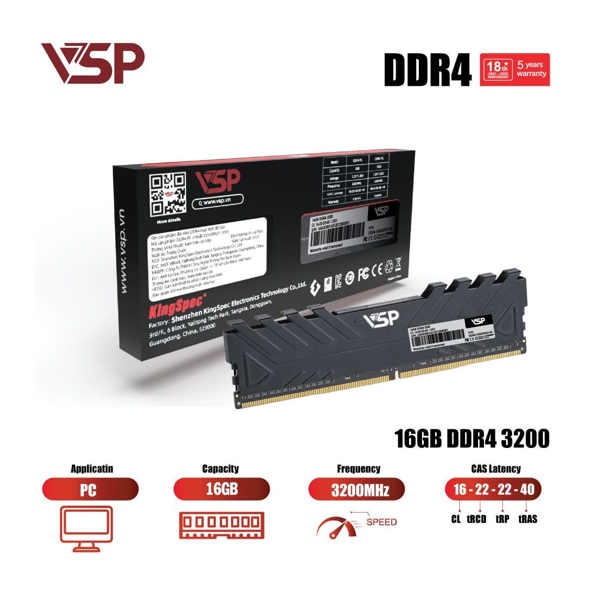 RAM PC VSP 16GB DDR4 | (1x16GB), 3200MHz, Intel/AMD DDR4-16GDDR0172 - Ảnh 2