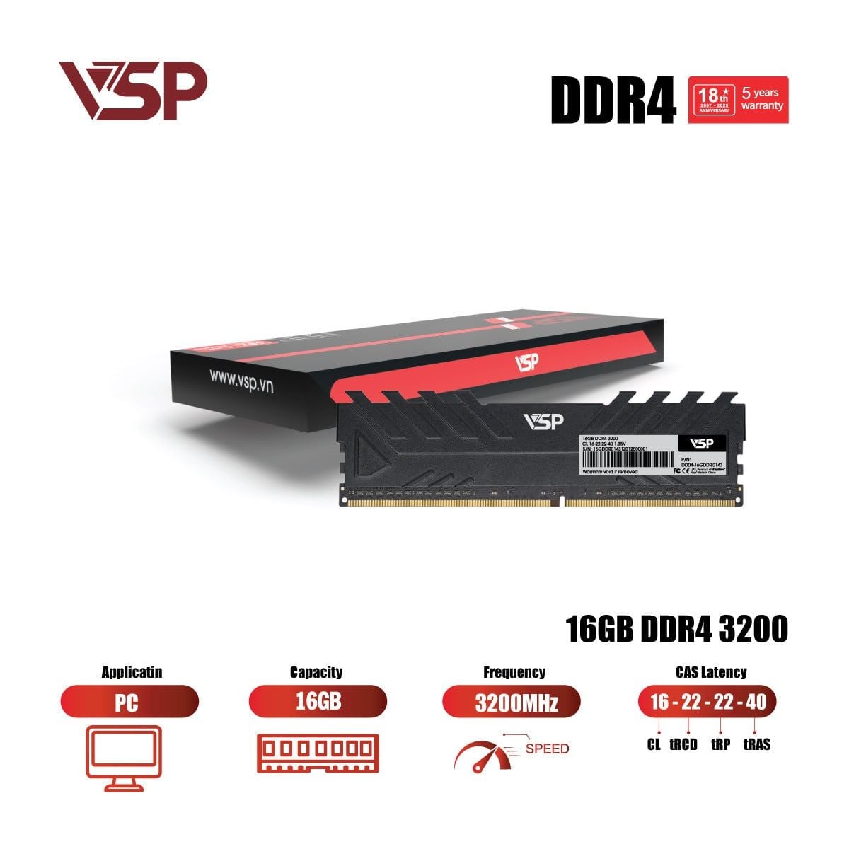 RAM PC VSP 16GB DDR4 | (1x16GB), 3200MHz, Intel/AMD DDR4-16GDDR0172 - Ảnh 3