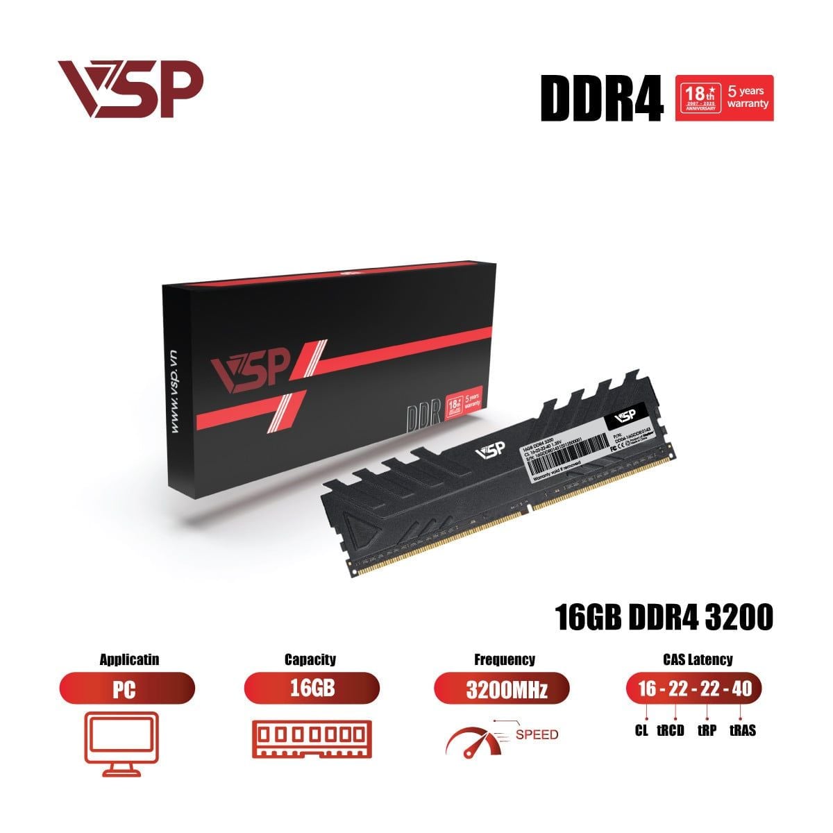 RAM PC VSP 16GB DDR4 | (1x16GB), 3200MHz, Intel/AMD DDR4-16GDDR0172 - Ảnh 4