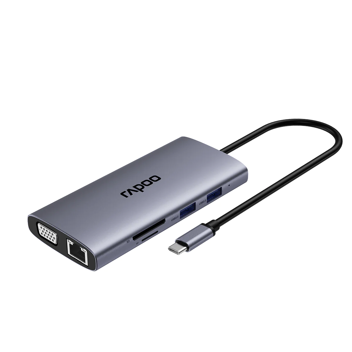 Bộ chuyển đổi đa cổng USB-C RAPOO (XD101) | USB-C to HDMI 4K 30Hz, USB-C, 3 x USB 3.0, VGA, Audio, RJ45, SD/TF Card - Ảnh 1