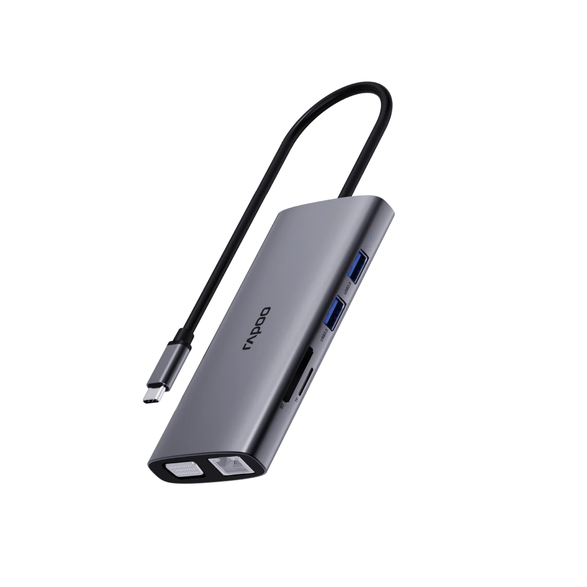 Bộ chuyển đổi đa cổng USB-C RAPOO (XD101) | USB-C to HDMI 4K 30Hz, USB-C, 3 x USB 3.0, VGA, Audio, RJ45, SD/TF Card - Ảnh 4