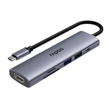 Bộ chuyển đổi đa cổng USB-C RAPOO (XD61) | USB-C to HDMI 4K 60Hz, 2 x USB-A 3.0, SD/TF Card, PD - Ảnh 1