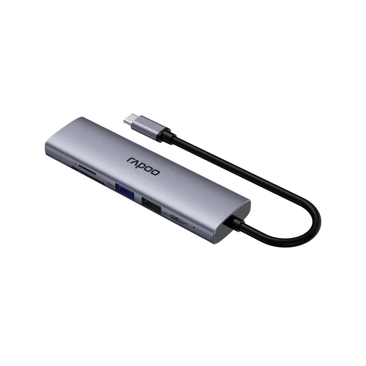 Bộ chuyển đổi đa cổng USB-C RAPOO (XD61) | USB-C to HDMI 4K 60Hz, 2 x USB-A 3.0, SD/TF Card, PD - Ảnh 2
