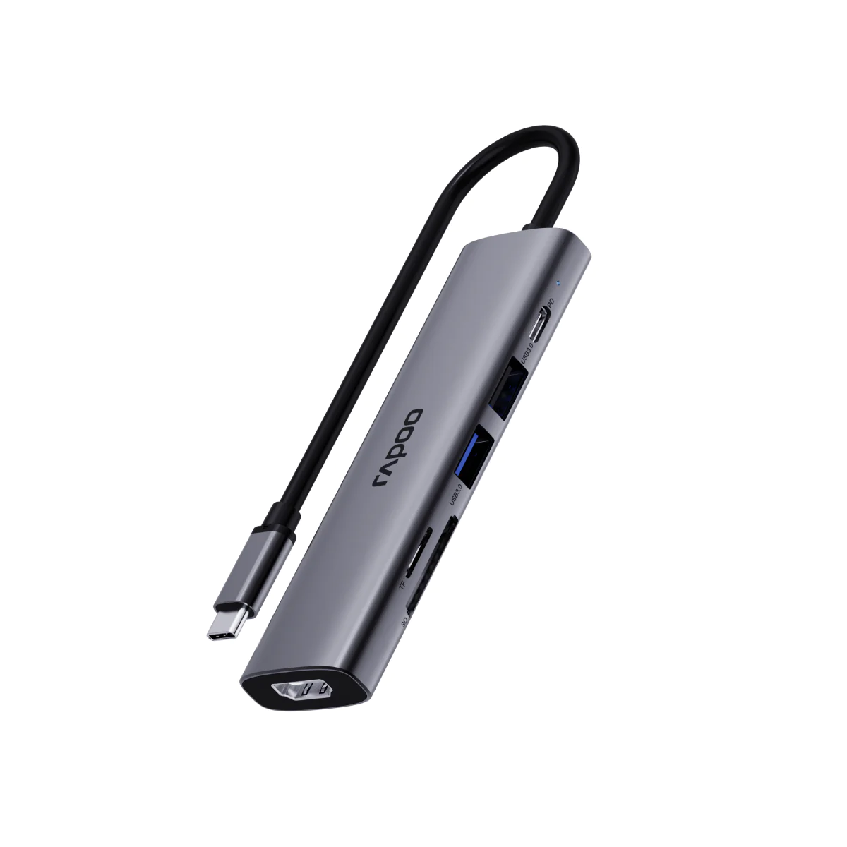 Bộ chuyển đổi đa cổng USB-C RAPOO (XD61) | USB-C to HDMI 4K 60Hz, 2 x USB-A 3.0, SD/TF Card, PD - Ảnh 4