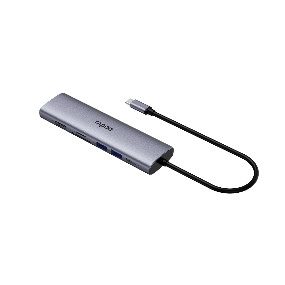 Bộ chuyển đổi đa cổng USB-C RAPOO (XD71) | USB-C to HDMI 4K 60Hz, 2 x USB-A 3.0, RJ45, SD/TF Card, PD - Ảnh 2