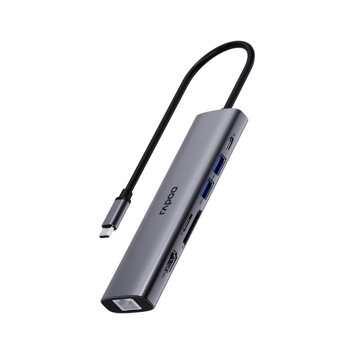 Bộ chuyển đổi đa cổng USB-C RAPOO (XD71) | USB-C to HDMI 4K 60Hz, 2 x USB-A 3.0, RJ45, SD/TF Card, PD - Ảnh 4