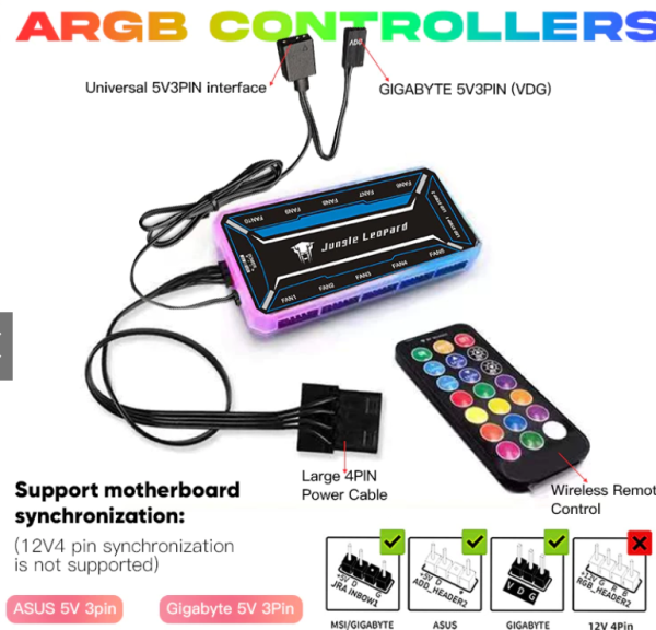 Bộ Hub + Remote Fan RGB Leopard | Hỗ trợ 10 quạt RGB 6-PIN, 2 cổng LED RGB, Điều khiển từ xa - Ảnh 4