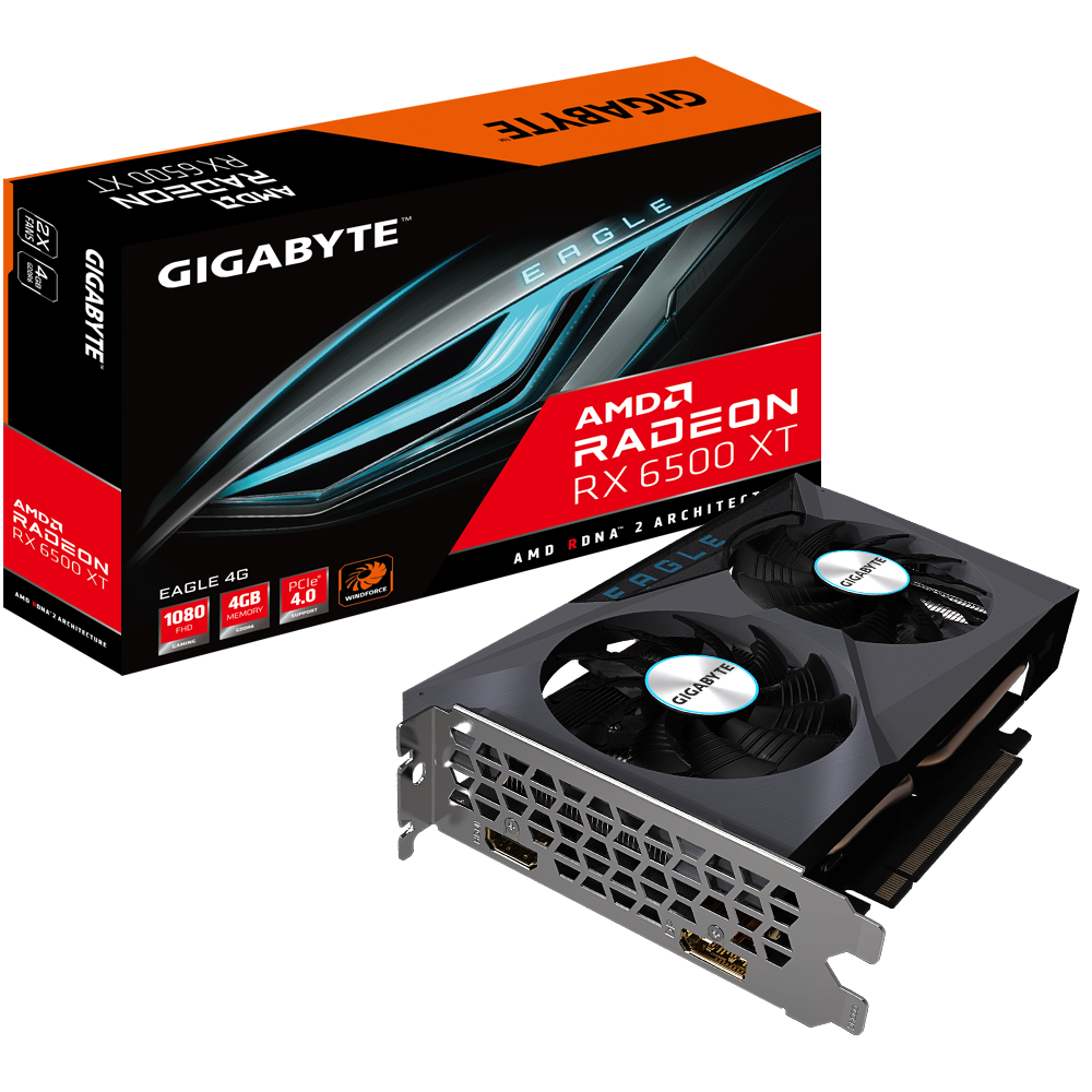 Card màn hình AMD Radeon RX 6500 XT Gigabyte EAGLE | 4GB GDDR6, 1024 SP, 400W - Ảnh 1