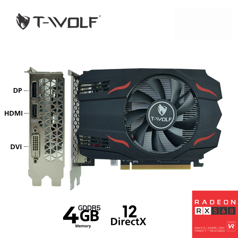 Card màn hình AMD Radeon RX560 T-WOLF | 4GB GDDR5, 1024 SP, 850W - Ảnh 2