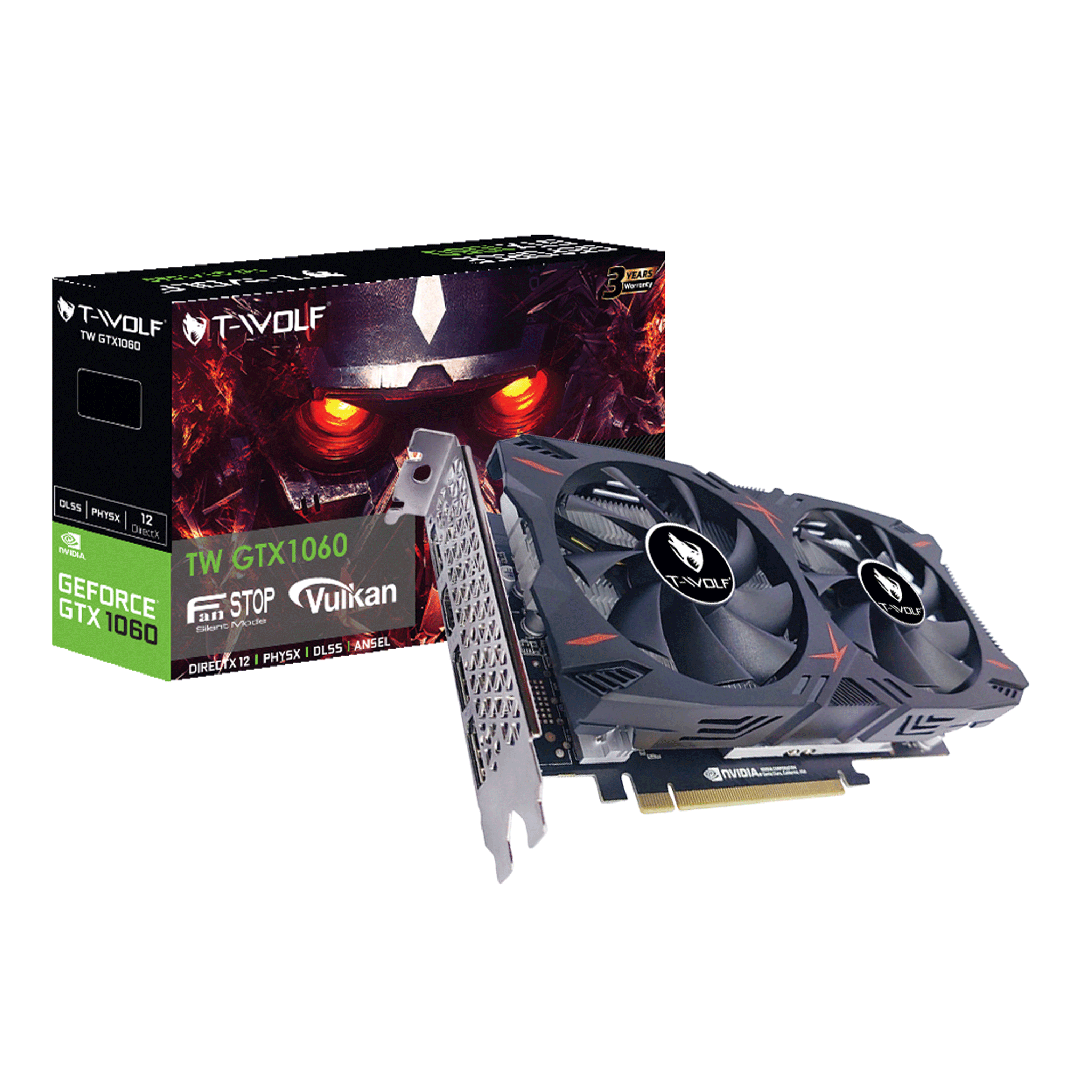 Card màn hình NVIDIA GeForce GTX 1060 T-Wolf | 3GB GDDR5, 1152 CUDA, 400W - Ảnh 1