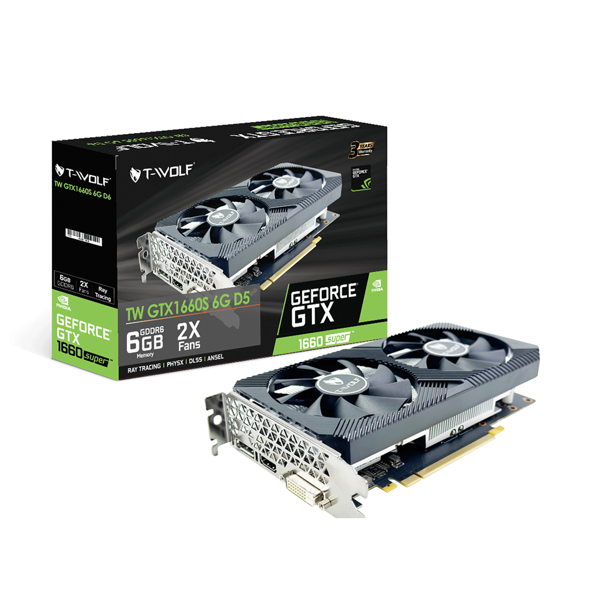 Card màn hình NVIDIA GeForce GTX 1660 Super T-Wolf | 6GB GDDR6, 1408 CUDA, 450W - Ảnh 1