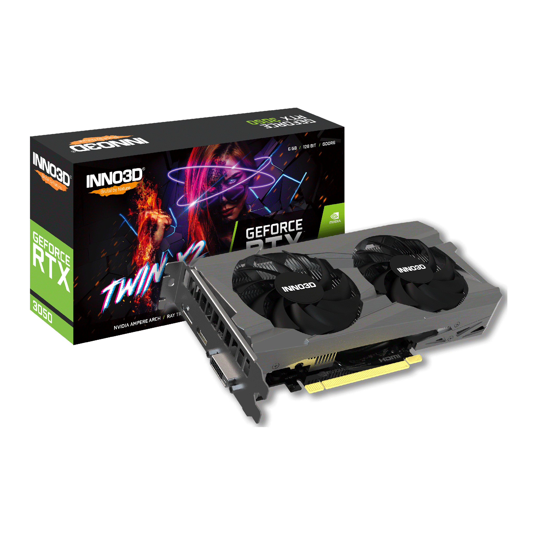 Card màn hình NVIDIA GeForce RTX 3050 Inno3D Twin X2 | 6GB GDDR6, 2304 CUDA, 450W - Ảnh 1
