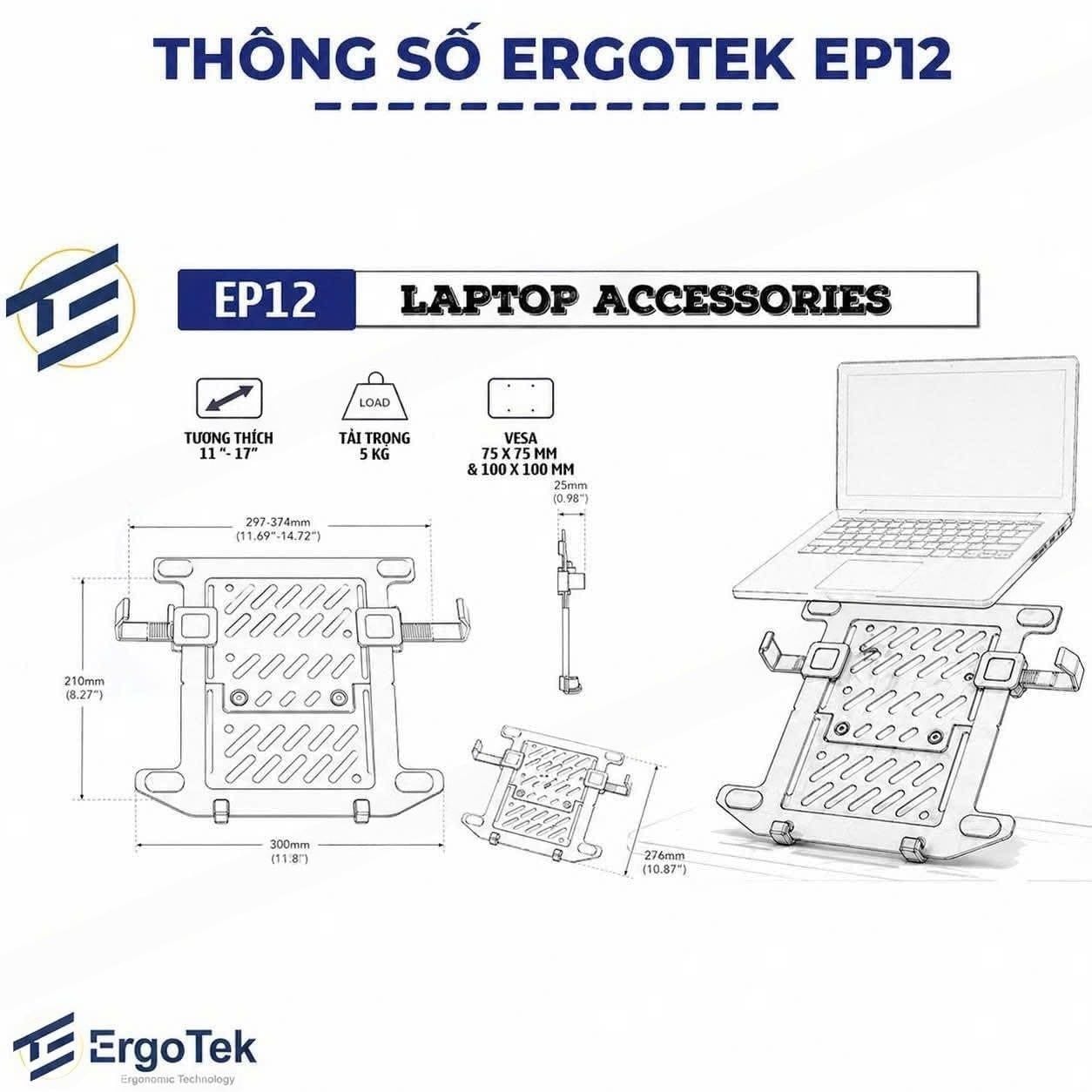 Giá Treo/Kẹp Laptop Ergotek EP12 | 11"-17", Đen - Ảnh 2