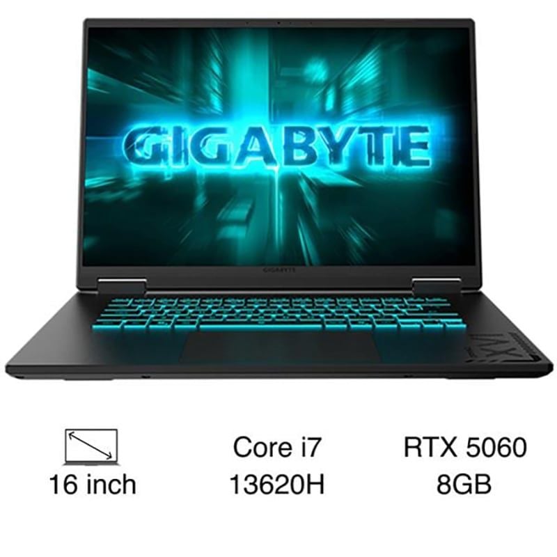 Laptop Gaming Gigabyte A16 CVHI3VN893SH (GA6H) | i7-13620H, 16GB DDR5, SSD 512GB NVMe, RTX 5060 8GB, 16" WUXGA 165Hz, RGB, Windows 11 SL, Đen - Ảnh 2
