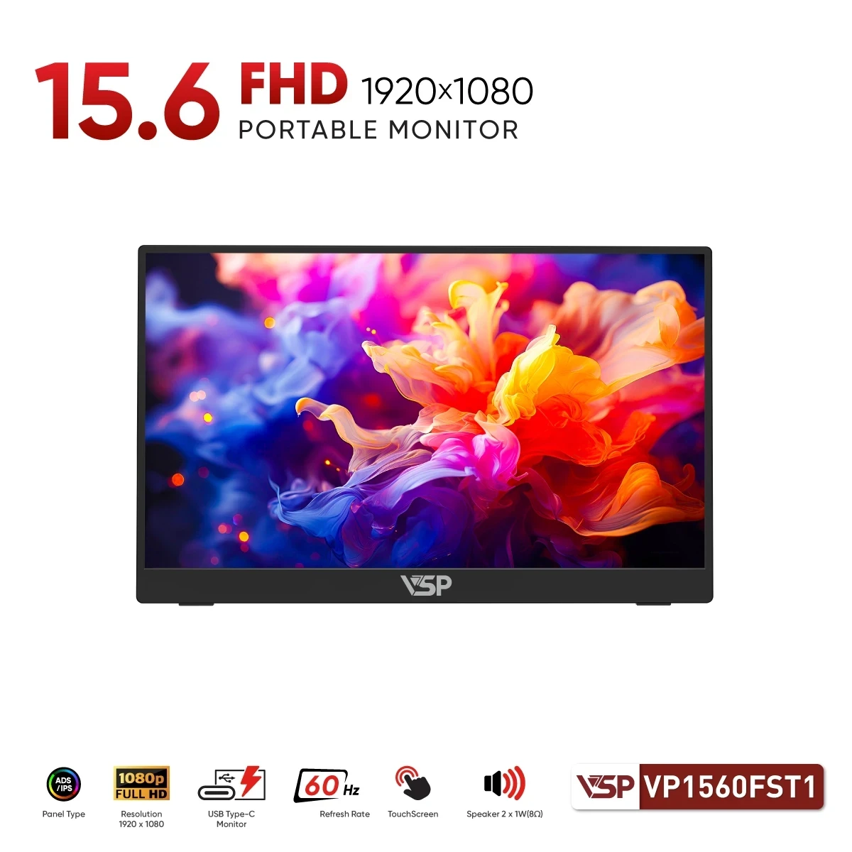 Màn hình di động cảm ứng VSP VP1560FST1 | 16 inch, Full HD, 60Hz, IPS, Cảm ứng, USB C, Mini HDMI, Tích hợp loa - Ảnh 2