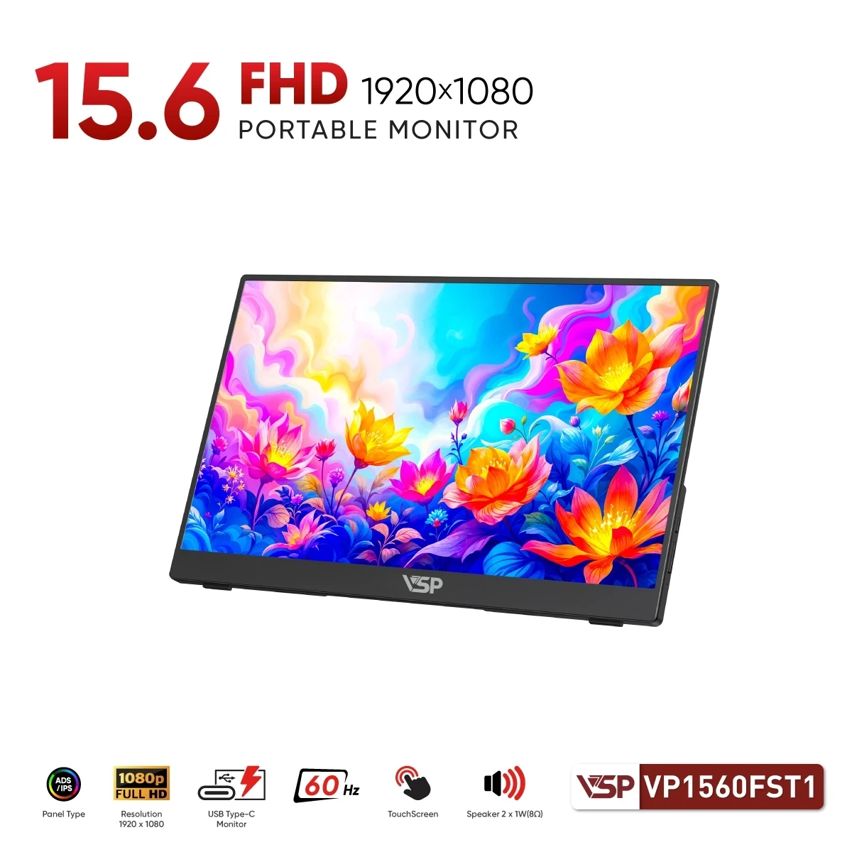 Màn hình di động cảm ứng VSP VP1560FST1 | 16 inch, Full HD, 60Hz, IPS, Cảm ứng, USB C, Mini HDMI, Tích hợp loa - Ảnh 3