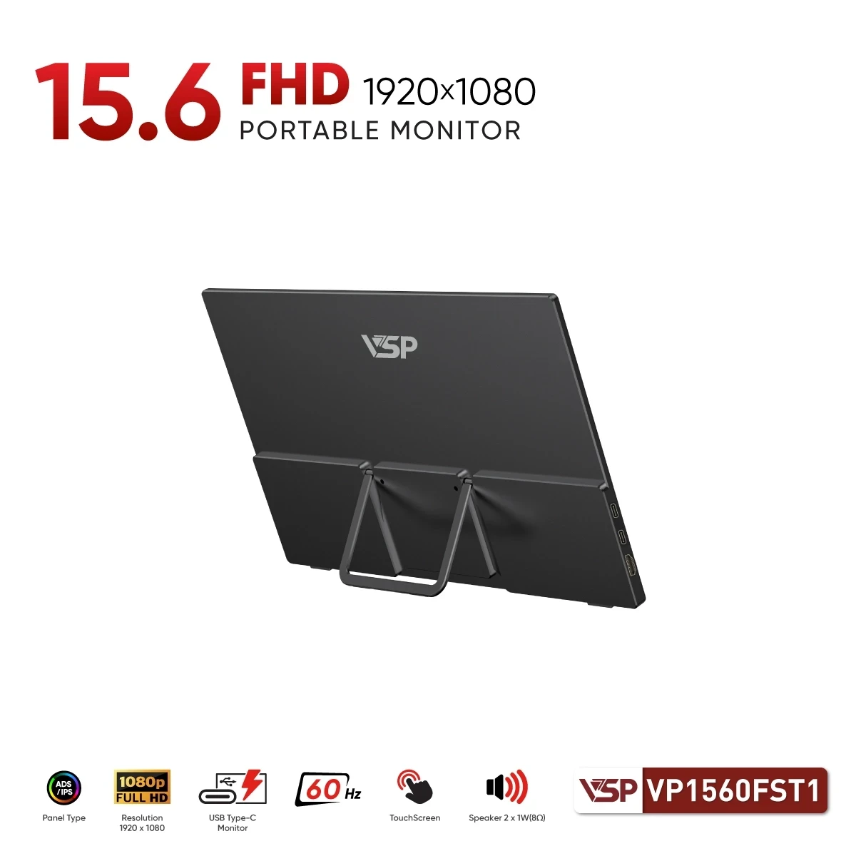 Màn hình di động cảm ứng VSP VP1560FST1 | 16 inch, Full HD, 60Hz, IPS, Cảm ứng, USB C, Mini HDMI, Tích hợp loa - Ảnh 4