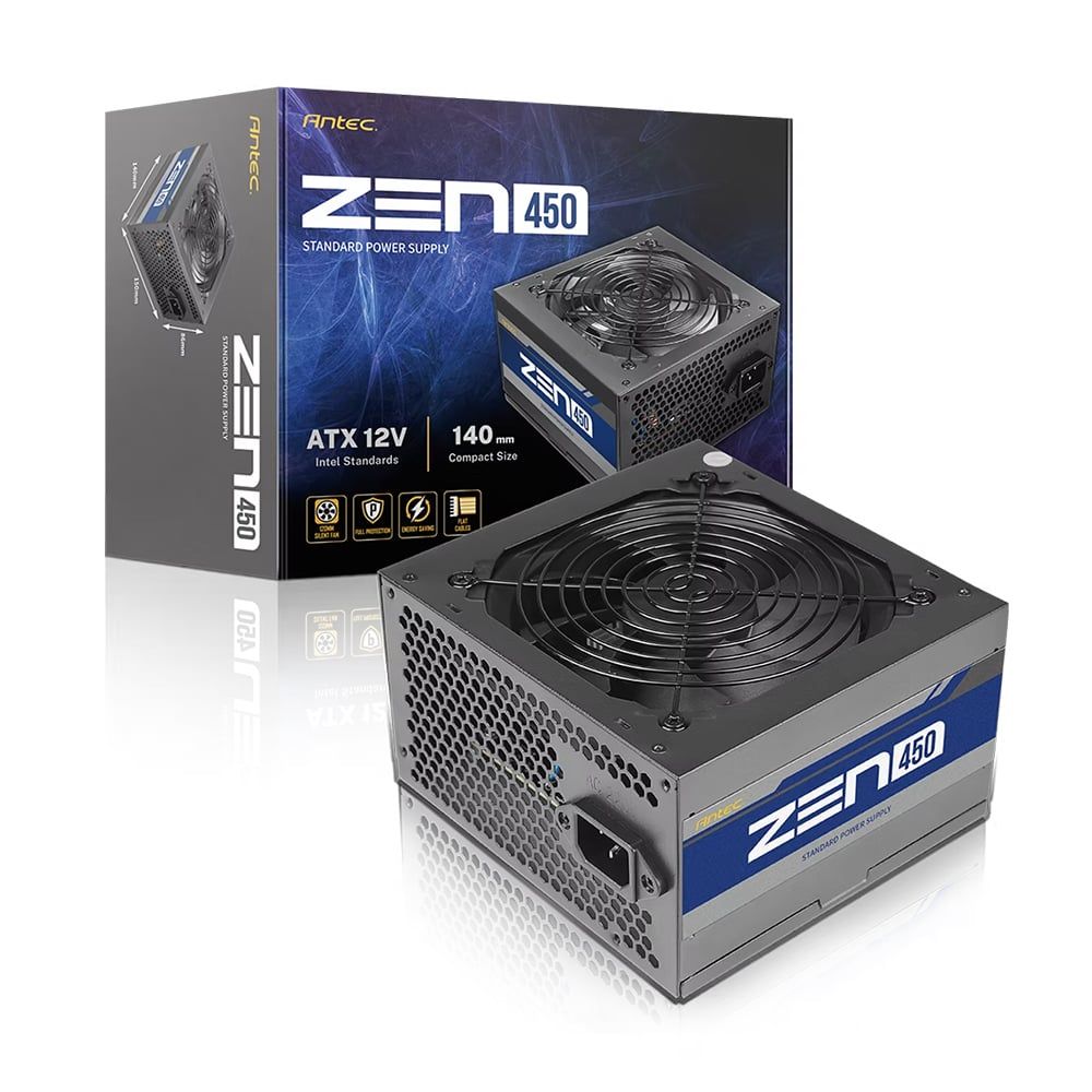 Nguồn máy tính Antec Atom ZEN 450 (230V AC) (V1000N712GC-22) | 450W, 120mm Silent Fan, Đen - Ảnh 1